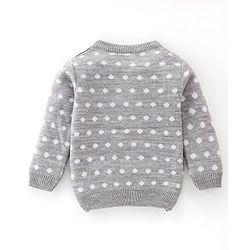 Babyhug Knitted Full Sleeves Polka Dots Design Sweater Set - Grey