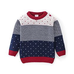 Babyhug Knitted Full Sleeves Checks & Design Sweater Set - Multicolour