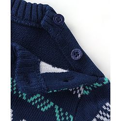 Babyhug Knitted Full Sleeves Sweater Set with Reindeer Design - Navy Blue & Green