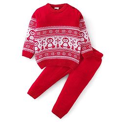 Babyhug Full Sleeves Baby Sweater Set - Red