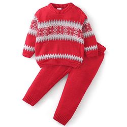 Babyhug Full Sleeves Baby Sweater Set -Red