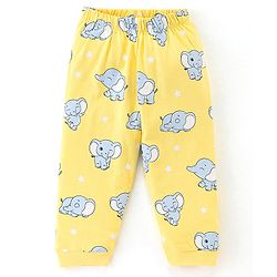 Babyhug Cotton Jersey Full Sleeves Night Suit Elephant Print - Yellow