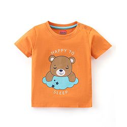 Babyhug Cotton Half Sleeves Night Suit Bear & Cloud Print- Orange & Blue
