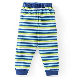 Babyhug Cotton Full Sleeves Night Suit Stripes & Text Print - Blue & Yellow