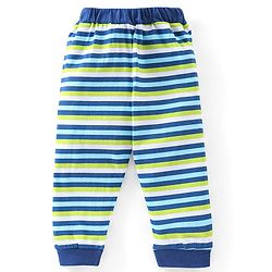 Babyhug Cotton Full Sleeves Night Suit Stripes & Text Print - Blue & Yellow