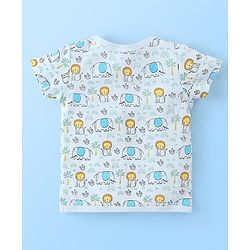 Babyhug 100% Cotton Knit Half Sleeves Front Open Vest Stripes & Jungle Print Pack of 3 - Yellow & Blue