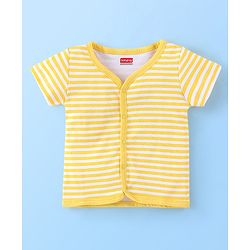 Babyhug 100% Cotton Knit Half Sleeves Front Open Vest Stripes & Jungle Print Pack of 3 - Yellow & Blue