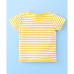 Babyhug 100% Cotton Knit Half Sleeves Front Open Vest Stripes & Jungle Print Pack of 3 - Yellow & Blue