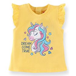 Babyhug Cotton Knit Half Sleeves Night Unicorn Print - Yellow