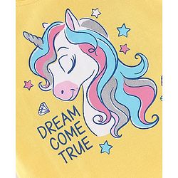 Babyhug Cotton Knit Half Sleeves Night Unicorn Print - Yellow