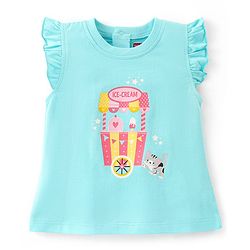 Babyhug Single Jersey Half Sleeves Night Suit Kitty Print - Blue