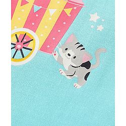 Babyhug Single Jersey Half Sleeves Night Suit Kitty Print - Blue