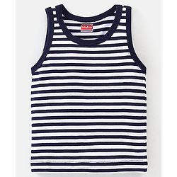 Babyhug 100% Cotton Knit Sleeveless Solid & Striped Sando Pack of 2 - Navy Blue