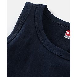 Babyhug 100% Cotton Knit Sleeveless Solid & Striped Sando Pack of 2 - Navy Blue