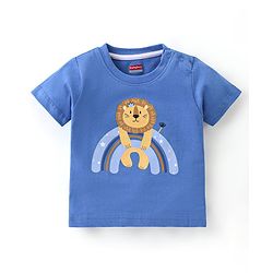 Babyhug Cotton Half Sleeves Night Suit Lion & Stripes Print- Blue