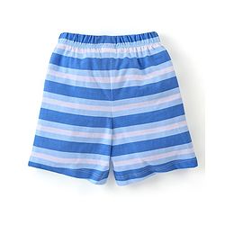 Babyhug Cotton Half Sleeves Night Suit Lion & Stripes Print- Blue