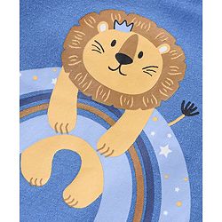 Babyhug Cotton Half Sleeves Night Suit Lion & Stripes Print- Blue