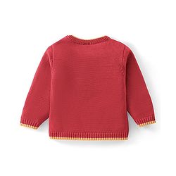 Babyhug Organic Cotton Knit Full Sleeves Baby Sweater Set with Cap & Chipmunk Applique - Red
