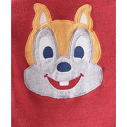 Babyhug Organic Cotton Knit Full Sleeves Baby Sweater Set with Cap & Chipmunk Applique - Red