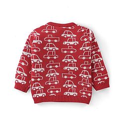 Babyhug Organic Cotton Full Sleeves Car Design Sweater Set with Cap - Red