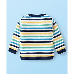 Babyhug Organic Cotton Knit Full Sleeves Striped Sweater & Pajama Set With Cap Ship Embroidery - Multicolour
