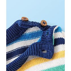 Babyhug Organic Cotton Knit Full Sleeves Striped Sweater & Pajama Set With Cap Ship Embroidery - Multicolour