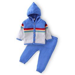 Babyhug Organic Cotton Full Sleeves Hooded Sweater Set - Blue