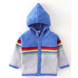 Babyhug Organic Cotton Full Sleeves Hooded Sweater Set - Blue