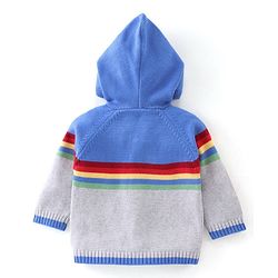 Babyhug Organic Cotton Full Sleeves Hooded Sweater Set - Blue