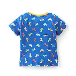 Babyhug Cotton Knit Half Sleeves Car Printed Night Suit - Blue