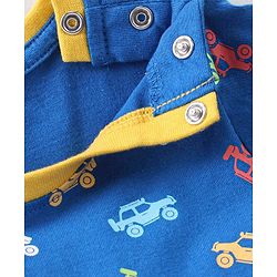 Babyhug Cotton Knit Half Sleeves Car Printed Night Suit - Blue