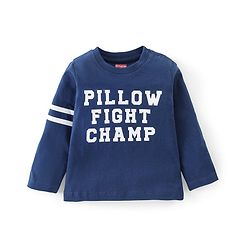Babyhug Cotton Knit Full Sleeves Night Suit with Text & Stars Print - Blue & Light Grey