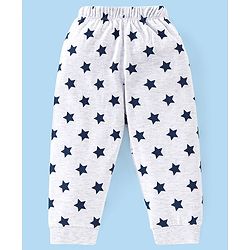 Babyhug Cotton Knit Full Sleeves Night Suit with Text & Stars Print - Blue & Light Grey