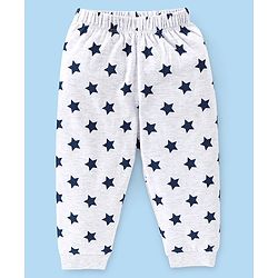 Babyhug Cotton Knit Full Sleeves Night Suit with Text & Stars Print - Blue & Light Grey
