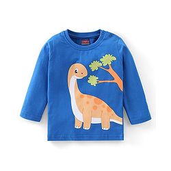 Babyhug Cotton Knit Full Sleeves Night Suit Stripes & Dino Print - Blue