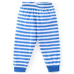 Babyhug Cotton Knit Full Sleeves Night Suit Stripes & Dino Print - Blue