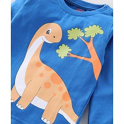 Babyhug Cotton Knit Full Sleeves Night Suit Stripes & Dino Print - Blue