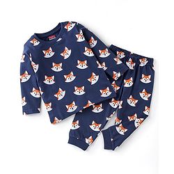 Babyhug Cotton Full Sleeves Night Suit With Fox Print - Navy Blue