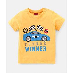 Babyhug Cotton Knit Half Sleeves Night Suit Car Print - Yellow