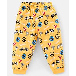 Babyhug Cotton Knit Half Sleeves Night Suit Car Print - Yellow