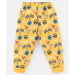 Babyhug Cotton Knit Half Sleeves Night Suit Car Print - Yellow