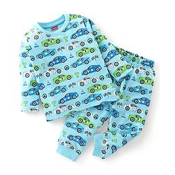 Babyhug Cotton Jersey Full Sleeves Night Suit Car Print - Blue