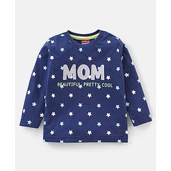 Babyhug Cotton Knit Full Sleeves Night Suit Text & Star Print - Blue