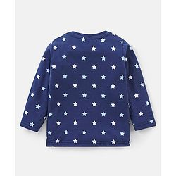 Babyhug Cotton Knit Full Sleeves Night Suit Text & Star Print - Blue