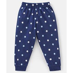 Babyhug Cotton Knit Full Sleeves Night Suit Text & Star Print - Blue