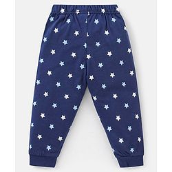 Babyhug Cotton Knit Full Sleeves Night Suit Text & Star Print - Blue