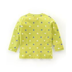 Babyhug Cotton Knit Full Sleeves Night Suit With Text & Stars Print - Green