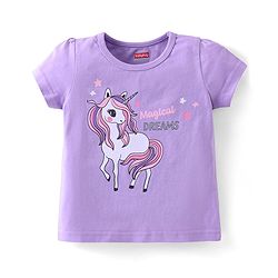 Babyhug Cotton Knit Half Sleeves Night Suit with Unicorn Print - Lavender