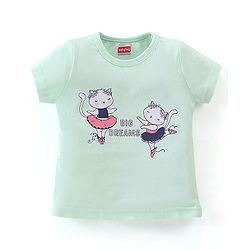Babyhug Cotton Knit Half Sleeves Night Suit Sweet Kitty Print - Blue