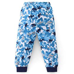 Babyhug Cotton Knit Full Sleeves Camouflage & Dino Printed Night Suits Pack of 2 - Blue & Yellow